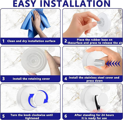 Suction Cup Hooks for Shower,Removable No Drill Towel Hooks,Upgraded 15 lbs Strong Suction hooks for Bathroom Tile,Shower Wall,Glass Door,Kitchen-Loofah,Coat,Stainless Waterproof-White 2 Pcs