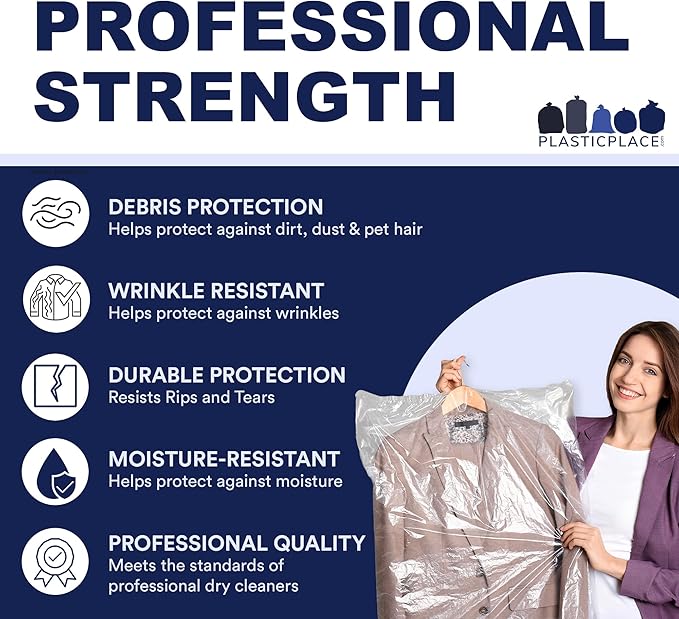 Plasticplace Clear Garment Bags Plastic Dress Bag 21" X 4" X 72", 50 Count