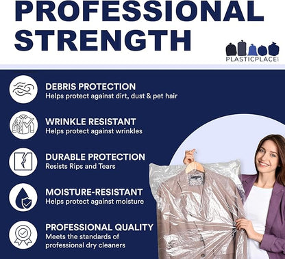 Plasticplace Clear Garment Bags Plastic Dress Bag 21" X 4" X 72", 50 Count