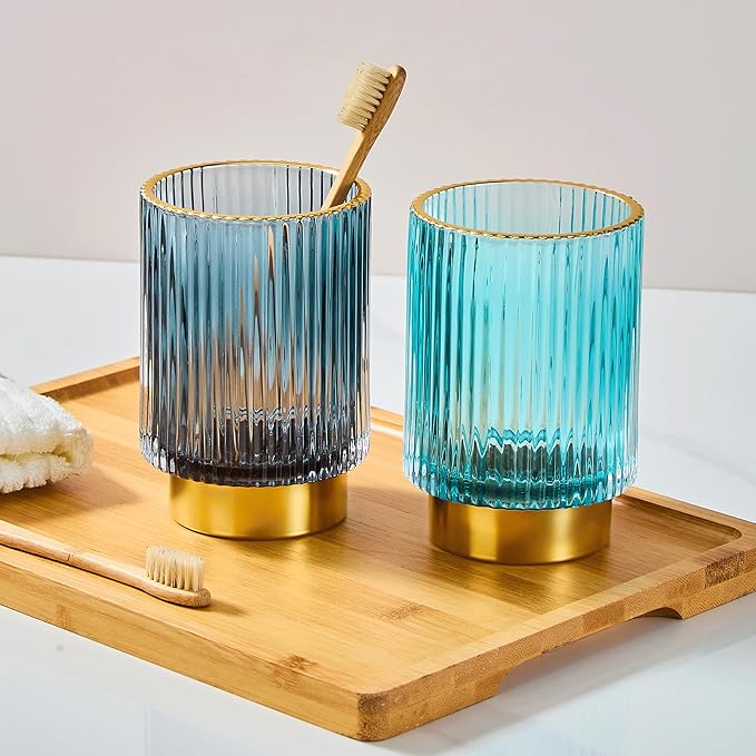 LEICURACE Makeup Brush Holder Organizer,Toothbrush Holders,Desk Pen Pencil Holder,Multifunctional Vintage Glass Brush Cup(A3-24-US)