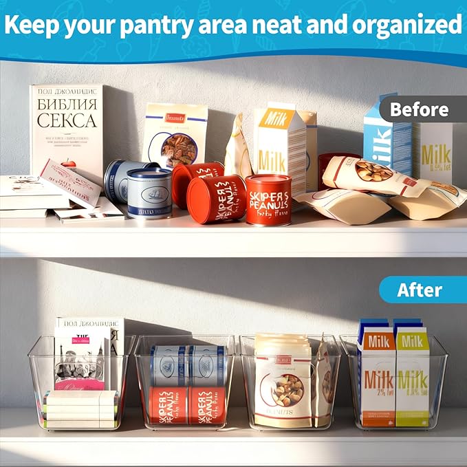Fridge Organiser Set, Transparent Storage Box Organisers, Stackable, Organiser Boxes for Fridge, Cupboard, Pantry, Snacks, Cans, Kitchen - BPA-Free, 29 x 20 x 15.5 cm