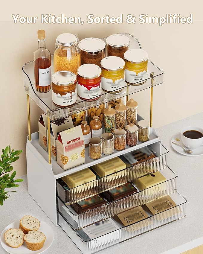 Anylady Bathroom Organizers and Storage, Makeup Organizer (Sturdy Durable Attractive), Ideal for Vanity, Countertop, Counter, Perfume, Skincare, Cabinet, Cosmetic, Dresser Organizer (White)