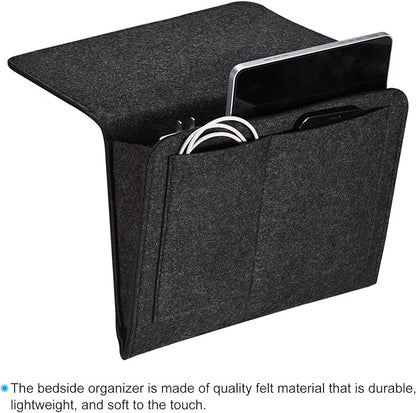 PATIKIL 11in Bedside Caddy, Bed Caddy Bedside Organizer Hanging 5 Pocket Soft Felt Bed Pockets Bedside Storage Organizer Remote Control Holder for Bedroom Phones Glasses, Grey