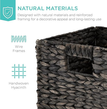 Best Choice Products 13x13in Pack of 5 Cube Storage Baskets, Water Hyacinth Multipurpose Collapsible Organizers, Handwoven Laundry Totes for Laundry, Living Room, Kids Room & Nursery - Black