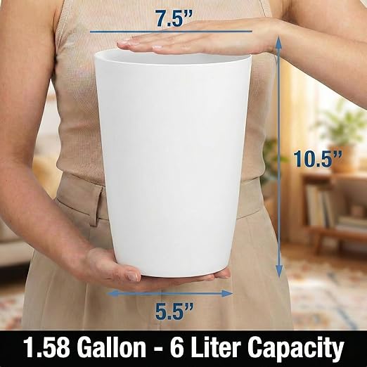 Mini Waste Basket - Pack of 2 Durable Small Plastic Garbage Trash Can Bin - Lidless Open-Top, Slim Profile for Compact Spaces - Suitable for Home, Bathroom, Office, Bedroom & More, White