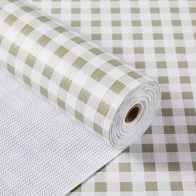 Shelf Liner for Kitchen Cabinets 12" x 240" Non-Adhesive Non-Slip Drawer Liners for Dresser, Waterproof Washable Paper, Durable Protector Mat for Pantry Shelves Cupboards, Green Plaid