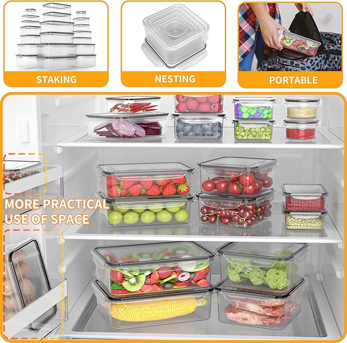 GEIKR 52 PCS Large Food Storage Containers with Lids Airtight, BPA-Free Leakproof Plastic Meal Prep Containers Reusable,Microwave & Dishwasher & Freezer Safe,Includes Labels & Pen