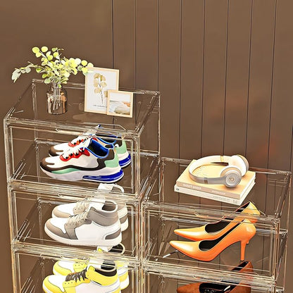 MMBABY 12 Pack Acrylic Clear Shoe Boxes– Ultra Clear Plastic Stackable Sneaker Storage For Sneakerhead. Professional Grade Shoe Display Case with Magnetic Door.Fits US Size 15