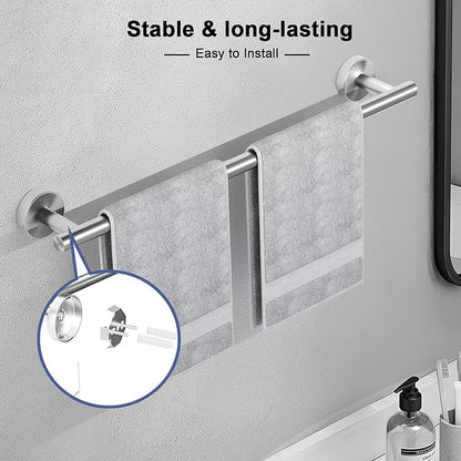 Brushed Nickel Towel Bar, 14 Inch Towel Racks for Bathroom Wall Mounted, SUS304 Stainless Steel Bathroom Towel Holder, Total Length 16.4 Inch Towel Bars