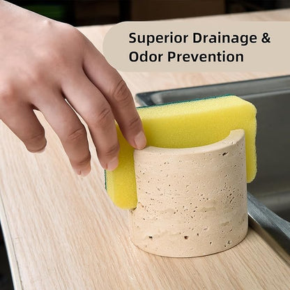 Xanavydran Marble Travertine Sponge Holder for Kitchen Counter,Beige Natural Stone Dish Drying Rack for Countertop,Marble Kitchen Accessories