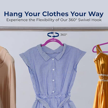 SereneLife 100 Pack Velvet Hangers - Non-Slip Felt with 360° Swivel Hook, Space-Saving, Ultra-Thin, Lightweight for Shirts, Sweaters, Hoodies, Kids Clothes & Dresses