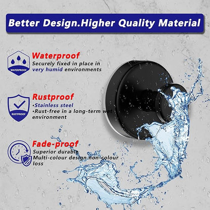 Suction Cup Hooks for Shower,Removable No Drill Towel Hooks,Upgraded 15 lbs Strong Suction hooks for Bathroom Tile,Shower Wall,Glass Door,Kitchen-Loofah,Coat,Stainless Waterproof-Matte Black 2 Pcs