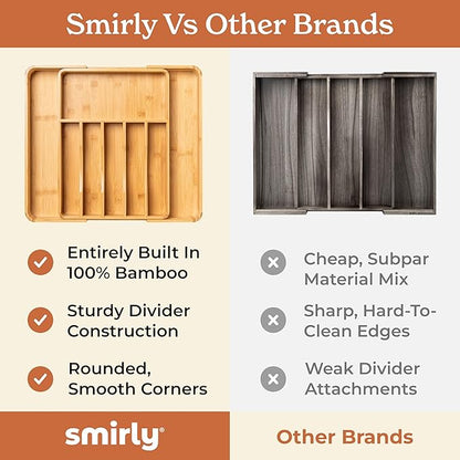SMIRLY Silverware Drawer Organizer – Bamboo Kitchen Drawer Organizer, Adjustable Utensil Holder and Cutlery Tray, Drawer Dividers for Flatware and Kitchen Utensils | Adjustable, Drawer Dividers, Flatware, Kitchen Utensils