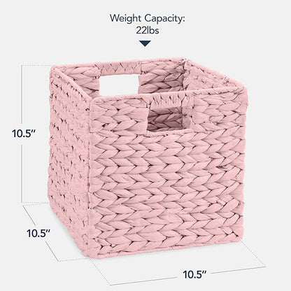 Best Choice Products 10.5x10.5in Pack of 5 Cube Storage Baskets, Water Hyacinth Multipurpose Collapsible Organizers, Handwoven Toy Storage Totes for Kids Room, Nursery & Living Room - Pink