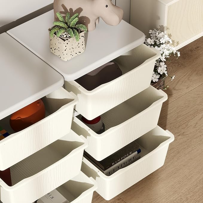 Qaba 3 Tier Kids Storage Unit, Toy Organizers and Storage with 9 Drawer Chest for Kids Bedroom Nursery Kindergarten Living Room for Boys Girls Toddlers, Cream White