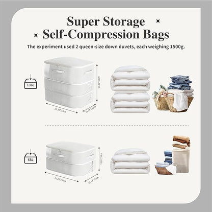 Compression Storage Bags for Bedding, 136L Ultra Space Saving Self Compression Organizer with Transparent Window, Used for Storing Comfortable Blankets,Bedding,Pillows,Clothes (Grey 21x16x23 in)