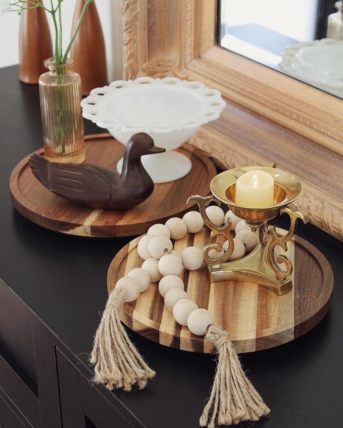 LAMU 10'' Acacia Wood Lazy Susan Organizer for Table Top, Lazy Susan Turntable for Cabinet, Kitchen, Countertop, Pantry Organization