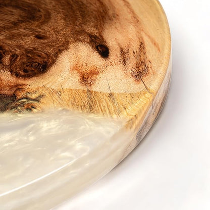 Handmade Reversible 16" Wood and Epoxy Resin Lazy Susan, Turntable for Kitchen Countertop, Rotating Display Stand, Organizer and Storage for Dining Table, Cup Board, Home Decor (Cream/Yellow)