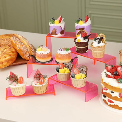 Goabroa Display Risers, 2 Sets 10 Pcs Perfume Stand Organizer, Rectangular Riser Shelves for Figures, Cupcake, perfume display, Wine Glass and Handbag display, Transparent Pink