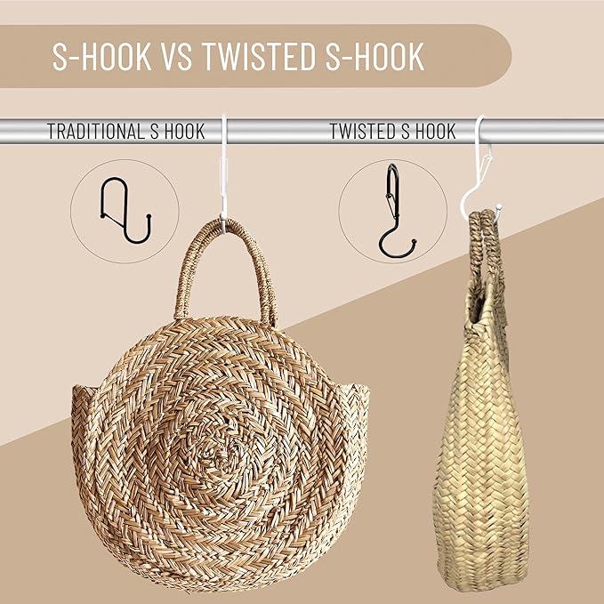 Blau Marité 6 Purse Hanger for Closet. Tote Hanger. S-Shaped Hooks S Hooks Twist Design. Anti Drop S-Shaped Hook for Hanging Handbags with Safety Buckle to Prevent Falls. Heavy Duty. (White, Twisted)