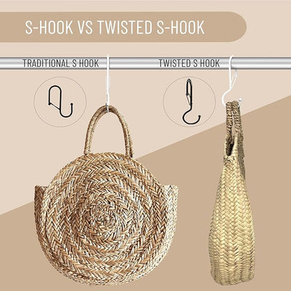 Blau Marité 6 Purse Hanger for Closet. Tote Hanger. S-Shaped Hooks S Hooks Twist Design. Anti Drop S-Shaped Hook for Hanging Handbags with Safety Buckle to Prevent Falls. Heavy Duty. (White, Twisted)