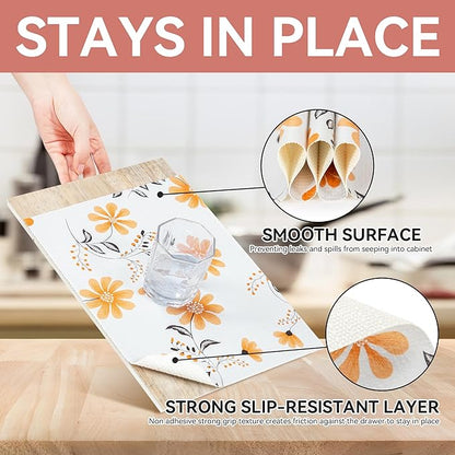 Shelf Liner, Non Adhesive Daisy Floral Printed Cabinet Liner for Pantry Drawer, Strong Grip Non Slip, Shelf Liners for Kitchen Cabinets Organization 12 Inch x 10 FT (6 Rolls) Signature Delivery