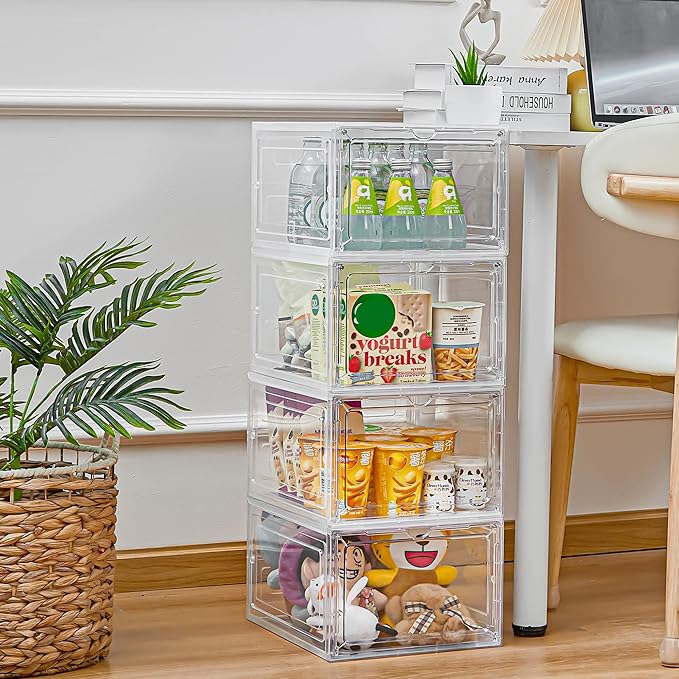 18 Pack Storage Bins with Lids, Plastic Storage Containers with Magnetic Door, 19 Qt Stackable Clear Storage Box for Home, Office Organizing