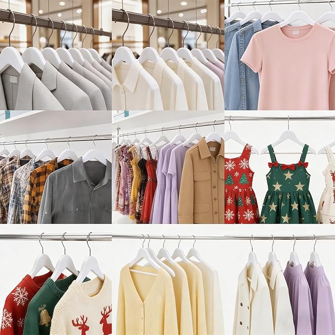 White Wooden Coat Hangers, Durability Wood Suit Hangers with Non Slip Pant Bar, Solid Wooden Clothes Hangers with Wide Shoulder Design for Shirts, Jackets, Dress, Pants, Sweaters, 30 Pack