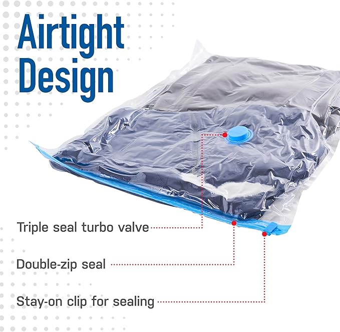 Spacesaver Vacuum Storage Bags with Hand Pump - Vacuum Seal Bags for Clothing, Comforters, Blankets - Reusable Compression Bags for Travel, Moving, Organization - 2S, 2M, 2L, 2XL Sizes - Pack of 8