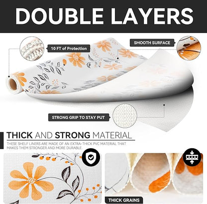 Shelf Liner, Non Adhesive Daisy Floral Printed Cabinet Liner for Pantry Drawer, Strong Grip Non Slip, Shelf Liners for Kitchen Cabinets Organization 12 Inch x 10 FT (6 Rolls) Signature Delivery