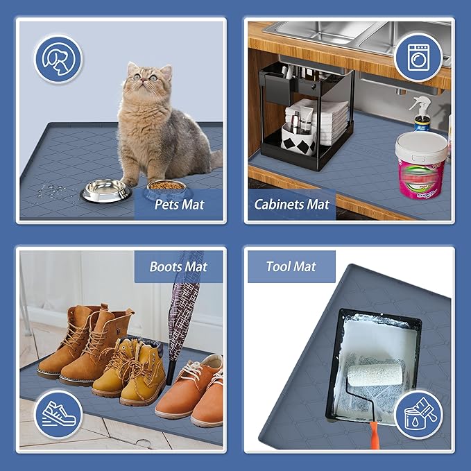 URMONA Under Sink Mat for Kitchen, Waterproof Silicone Shelf Liner Organizer, Cabinet Protector - 34" x 22", Dark Grey