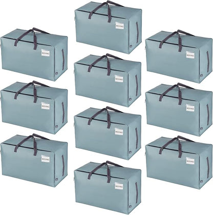 VENO 10 Pack Moving and Storage Bags, Heavy Duty, Alternative to Moving Boxes, Large Packing Totes Supplies for College Dorm Room with Zipper for Clothes, Wide Open Design (Light Blue Matte, 10 Pack)