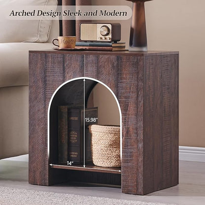 Arched End Table with Type-C Charging Station, 22" Modern Bedroom NightStand with Arched Open Shelf, Night Table with Outlet, USB, Type-C Port for Bedroom, Natural