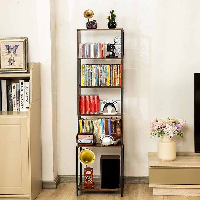 Aquzee CD Storage Rack, Wooden DVD Shelf, CD Holder with Adjustable Dividers, DVD Tower Rack, Media Storage Shelf for CDs/DVDs, Books, Video Games, Suitable for Living Room, Bedroom, Home Office