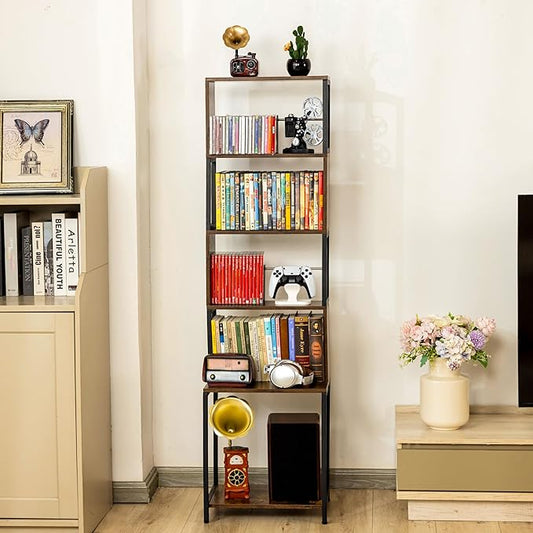 Aquzee CD Storage Rack, Wooden DVD Shelf, CD Holder with Adjustable Dividers, DVD Tower Rack, Media Storage Shelf for CDs/DVDs, Books, Video Games, Suitable for Living Room, Bedroom, Home Office