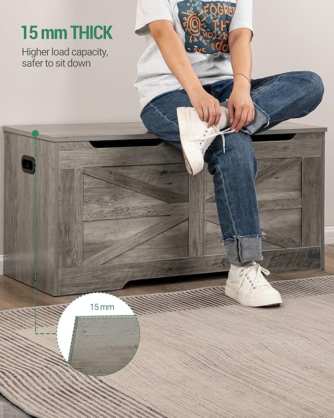 39.4" Storage Chest, Extra Large Storage Trunk with 2 Hinges, Wooden Box Bench, Lift-Top Organizer Chest, Shoe Bench for Entryway, Bedroom, Living Room, Greige SB03405X