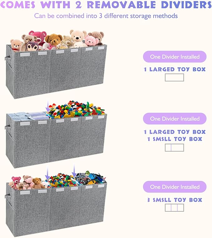 Extra Large Toy Storage Organizer with Lid, Large Toy Box Collapsible Toy Chest Storage Box Design - Toys Bin with Dividers for Kids, Nursery, Bedroom, Playroom-40 x16 x14''