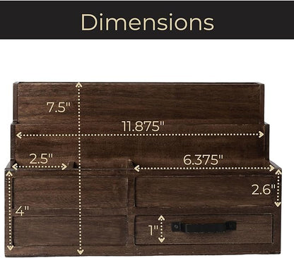 BLU MONACO | Wooden Mail Organizer with Drawer and Pen Holder | Mail Sorter Organizer Countertop for Desk or Kitchen | Outgoing Mail Holder Wood Desktop Storage