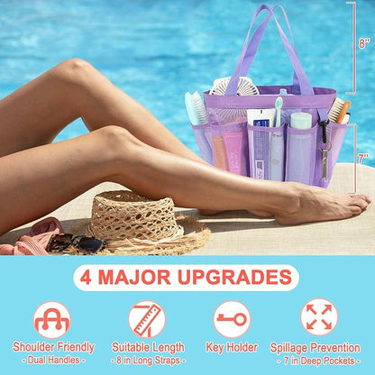 Fammart Mesh Shower Caddy Portable for College Dorm Room Essentials, 8-Pocket Large Shower Basket Tote Bag with 2 Handles for Toiletry, Bathroom, Beach, Camp, Gym