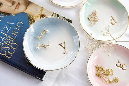 COLLECTIVE HOME - Ceramic Jewelry Tray, Decorative Trinket Dish for Rings Earrings Necklaces Bracelet Watch Keys, Birthday Mother's Day Christmas Gift for Women, 4.75", Colored Surface (N)