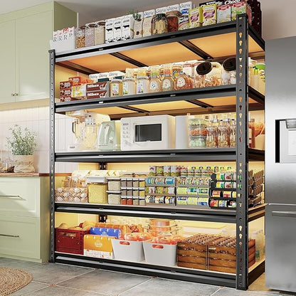 REIBII 48" W Garage Shelving 3020LBS Storage Shelves 5 Tier Heavy Duty Shelving Adjustable Garage Shelves for Basement, Warehouse, Commercial, Easy Assemble, 48" W x 72" H x 24" D, 2PC