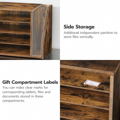 HOOBRO Mail Sorter, Literature Organizer with Adjustable Shelves, Paper Organizer for Office, Home, Wood Countertop File Holders, Mails, Magazines, Rustic Brown FG41WF01