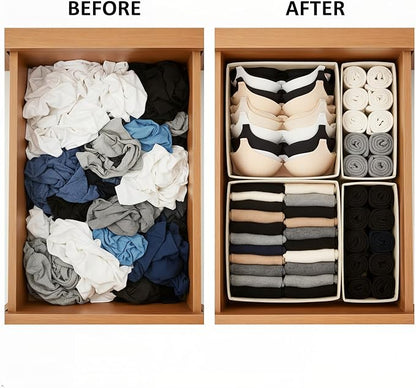 Drawer Organizer 2 Pack - Foldable Storage Bins for Underwear, Socks & Bras - Khaki Fabric Closet Dividers