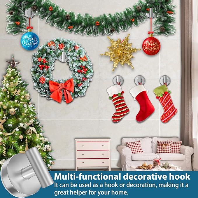 AbluFirst Suction Cup Hooks for Shower, 4-Pack, No-Drill Heavy Duty, Removable and Reusable, Suitable for Bathrooms, Glass, Kitchen Mirrors, Tiles, Hanging Towels, Bathrobes, Coats (Silver)