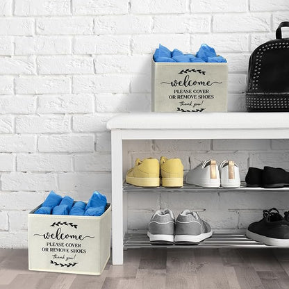 Suzile 6 Pcs Shoe Covers Box Foldable Storage Bin Indoor Disposable Shoe Cover Dispenser Holders for Open Houses Real Estate Agent Supplies Homeowner Booties(Beige)
