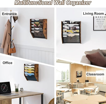 Wall File Organizer,5 Tier Mesh Mail Organizer Wall Mounted,Hanging File Holder,Magazine Rack for Documents,Magazine,Literature,File,Mails,Envelopes