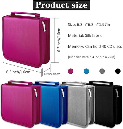 DVD Case CD Storage,40 Capacity CD Cases Holder DVD Storage Case Holders CD DVD Disc Case Storage Wallet Binder for Car Home Office Travel (40 Rose)