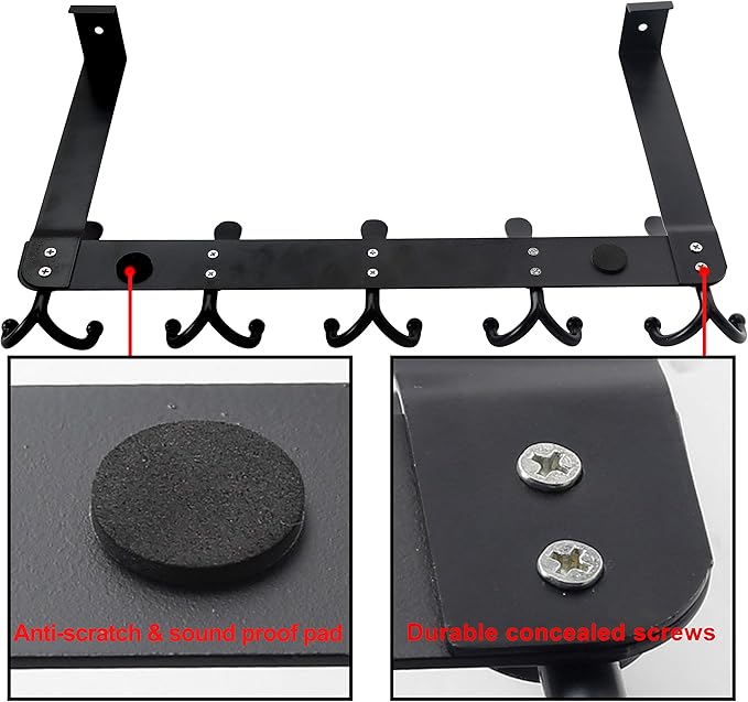 SKOLOO Over The Door Hook - for Doors up to 1-3/4'' Thickness, Metal Door Hanger with 5 Triple Hooks, Over The Door Hanger for Coats, Hats,Towels, White, Assembly Required