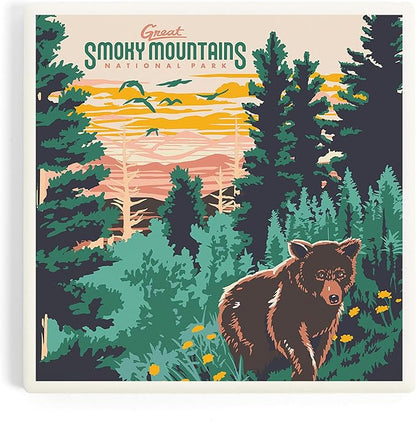 Lantern Press Great Smoky Mountains National Park, Explorer Series (Absorbent Ceramic Coaster, Single, Cork Back, Kitchen Table Decor)