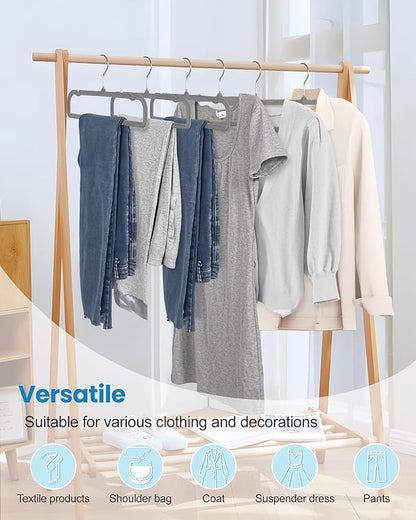 Velvet Hangers Non Slip - 20 Pack Pants Hangers for Closet - Thin Space Saving Clothes Hanger - Strong, Durable, Jean Perchas with 360 Degree Rotatable Hook for Tank Top (Grey Silver Hook)